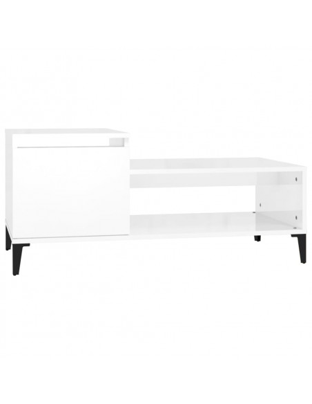 Tavolino da Salotto Bianco Lucido 100x50x45cm Legno Multistrato
