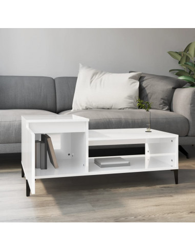 Tavolino da Salotto Bianco Lucido 100x50x45cm Legno Multistrato