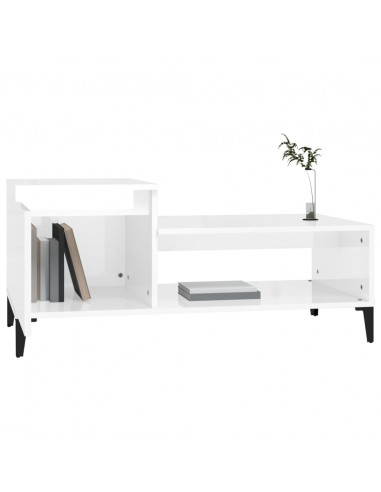 Tavolino da Salotto Bianco Lucido 100x50x45cm Legno Multistrato