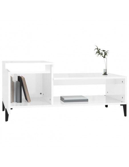 Tavolino da Salotto Bianco Lucido 100x50x45cm Legno Multistrato