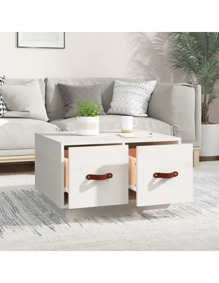 Tavolino da Salotto Bianco 60x53x35 cm Legno Massello di Pino