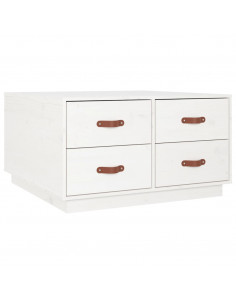 Tavolino da Salotto Bianco 80x80x45 cm Legno Massello di Pino 2