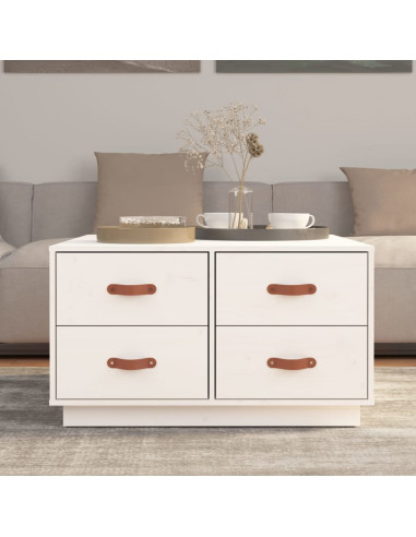 Tavolino da Salotto Bianco 80x80x45 cm Legno Massello di Pino