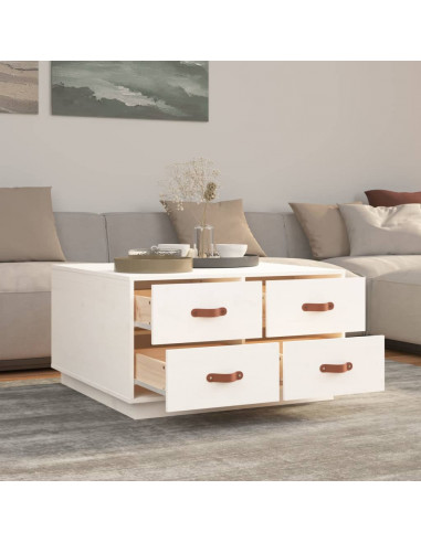 Tavolino da Salotto Bianco 80x80x45 cm Legno Massello di Pino