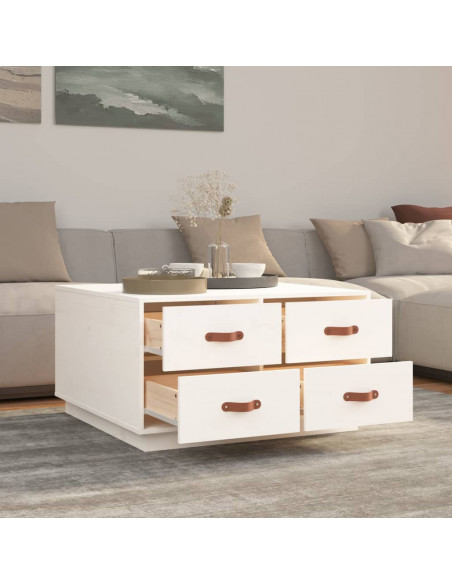 Tavolino da Salotto Bianco 80x80x45 cm Legno Massello di Pino