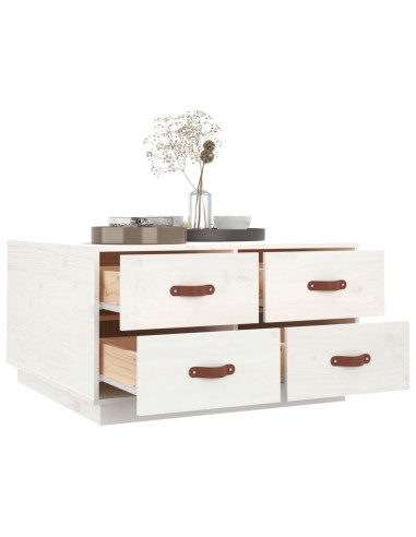 Tavolino da Salotto Bianco 80x80x45 cm Legno Massello di Pino