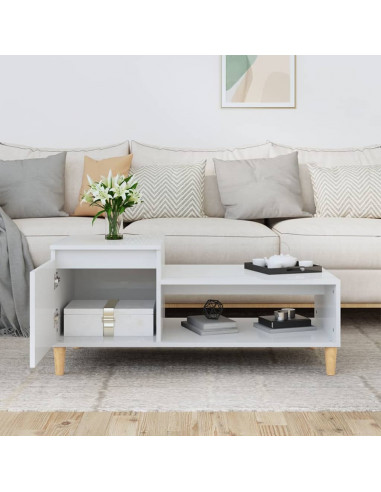 Tavolino da Salotto Bianco Lucido 100x50x45cm Legno Multistrato