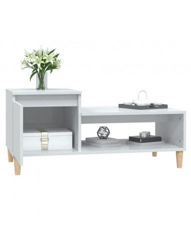 Tavolino da Salotto Bianco Lucido 100x50x45cm Legno Multistrato