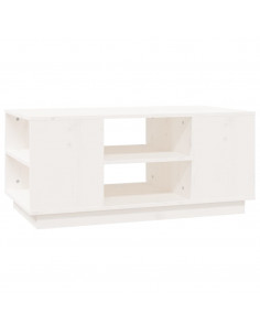 Tavolino da Salotto Bianco 90x49x40,5 cm Legno Massello di Pino 2