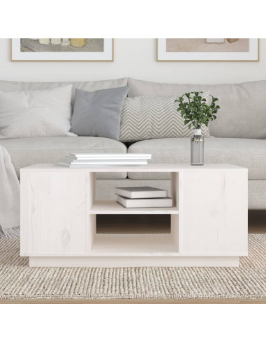 Tavolino da Salotto Bianco 90x49x40,5 cm Legno Massello di Pino
