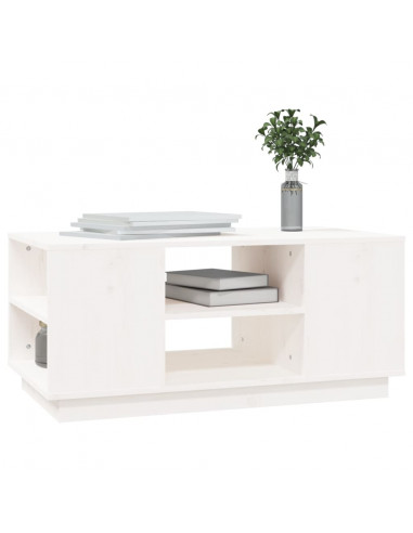 Tavolino da Salotto Bianco 90x49x40,5 cm Legno Massello di Pino
