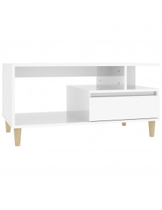 Tavolino da Salotto Bianco Lucido 90x49x45 cm Legno Multistrato 2