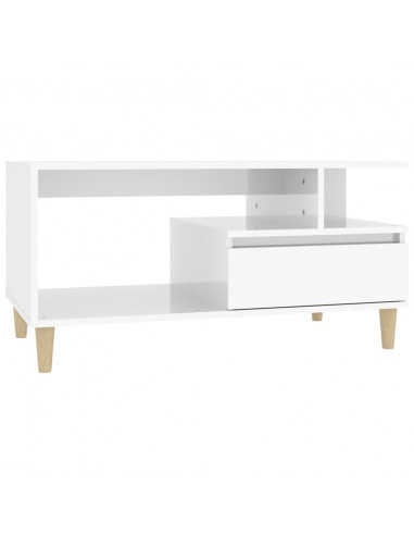 Tavolino da Salotto Bianco Lucido 90x49x45 cm Legno Multistrato