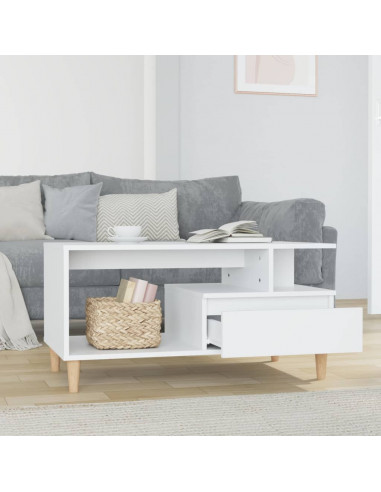 Tavolino da Salotto Bianco Lucido 90x49x45 cm Legno Multistrato