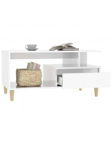 Tavolino da Salotto Bianco Lucido 90x49x45 cm Legno Multistrato