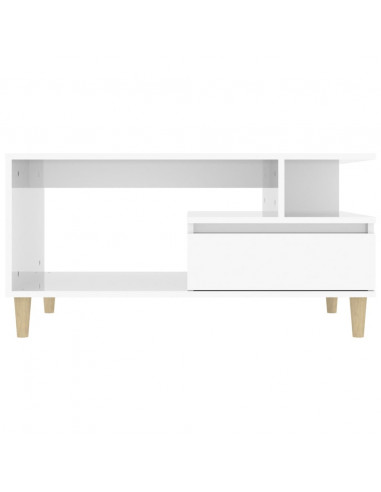 Tavolino da Salotto Bianco Lucido 90x49x45 cm Legno Multistrato