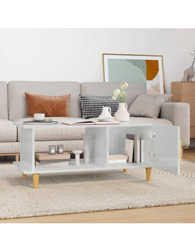 Tavolino da Salotto Bianco Lucido 90x50x40 cm Legno Multistrato
