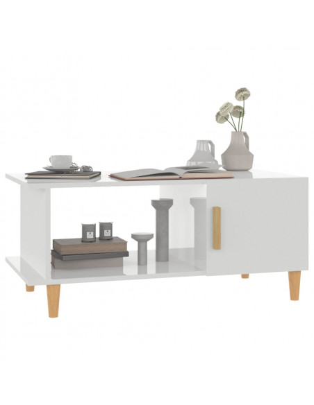 Tavolino da Salotto Bianco Lucido 90x50x40 cm Legno Multistrato