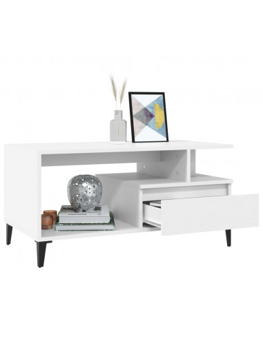 Tavolino da Salotto Bianco 90x49x45 cm in Legno Multistrato