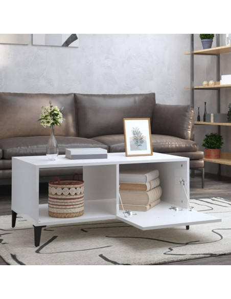 Tavolino da Salotto Bianco Lucido 90x50x40 cm Legno Multistrato