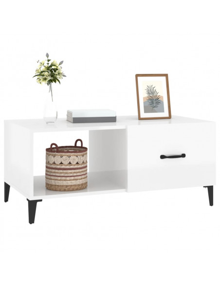 Tavolino da Salotto Bianco Lucido 90x50x40 cm Legno Multistrato