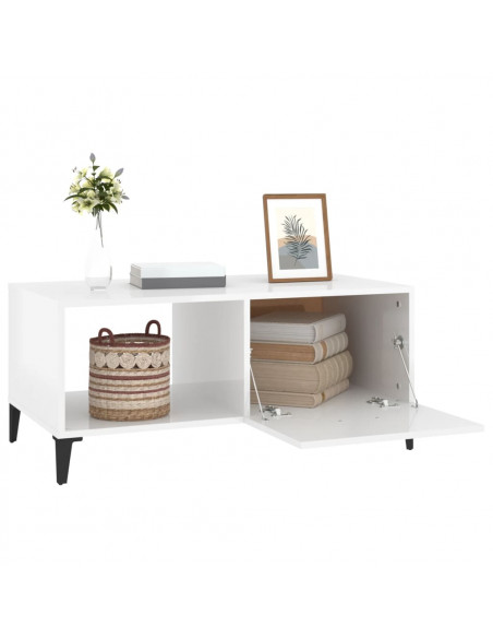 Tavolino da Salotto Bianco Lucido 90x50x40 cm Legno Multistrato