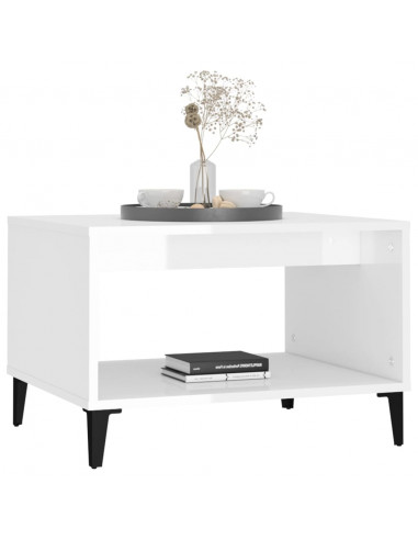Tavolino da Salotto Bianco Lucido 60x50x40 cm Legno Multistrato