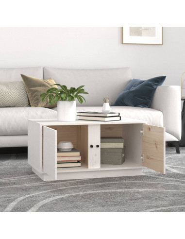Tavolino da Salotto Bianco 80x50x40 cm Legno Massello di Pino