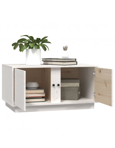Tavolino da Salotto Bianco 80x50x40 cm Legno Massello di Pino