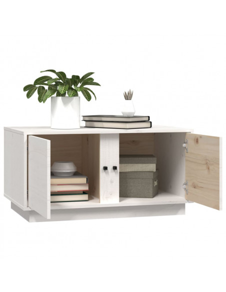 Tavolino da Salotto Bianco 80x50x40 cm Legno Massello di Pino