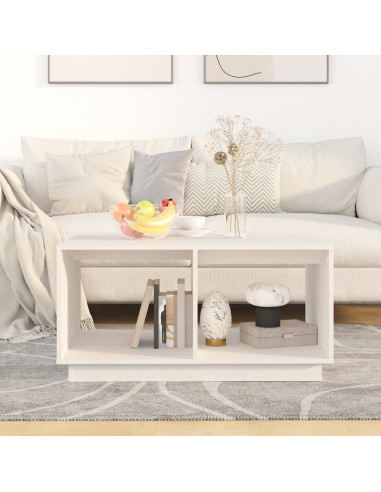 Tavolino da Salotto Bianco 80x50x40 cm Legno Massello di Pino