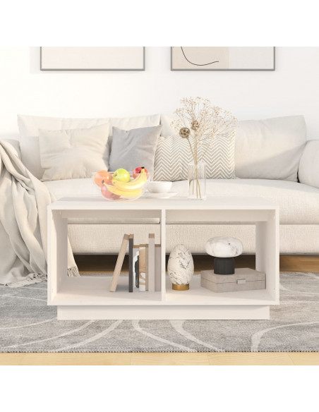 Tavolino da Salotto Bianco 80x50x40 cm Legno Massello di Pino