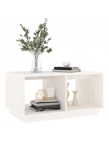 Tavolino da Salotto Bianco 80x50x40 cm Legno Massello di Pino