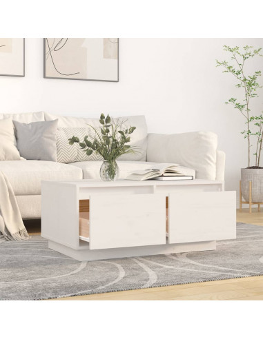 Tavolino da Salotto Bianco 80x50x35 cm Legno Massello di Pino