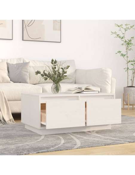 Tavolino da Salotto Bianco 80x50x35 cm Legno Massello di Pino
