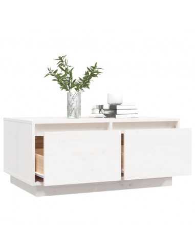 Tavolino da Salotto Bianco 80x50x35 cm Legno Massello di Pino