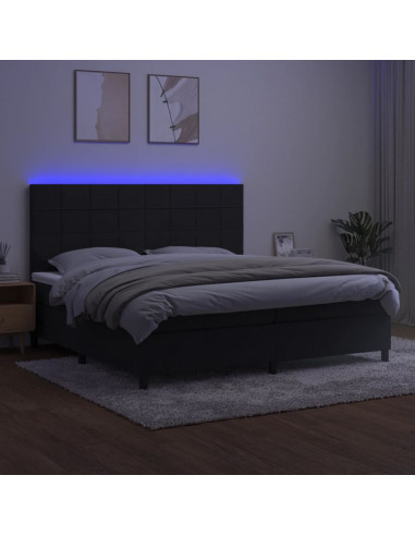 Letto a Molle con Materasso e LED Nero 200x200 cm in Velluto