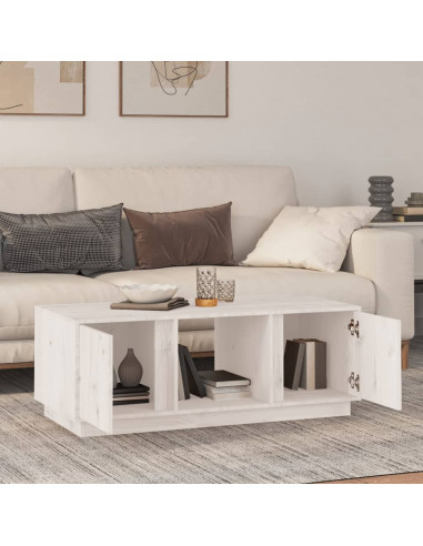 Tavolino da Salotto Bianco 110x50x40 cm Legno Massello di Pino