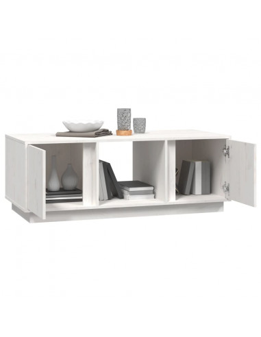 Tavolino da Salotto Bianco 110x50x40 cm Legno Massello di Pino