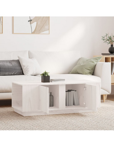 Tavolino da Salotto Bianco 110x50x40 cm Legno Massello di Pino