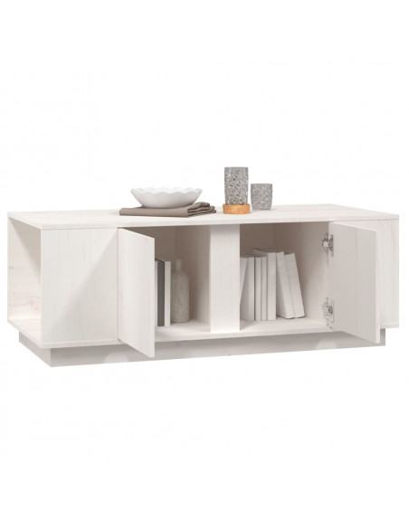Tavolino da Salotto Bianco 110x50x40 cm Legno Massello di Pino