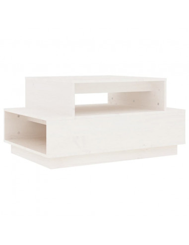 Tavolino da Salotto Bianco 80x55x40,5 cm Legno Massello di Pino