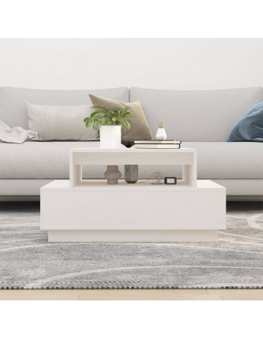 Tavolino da Salotto Bianco 80x55x40,5 cm Legno Massello di Pino