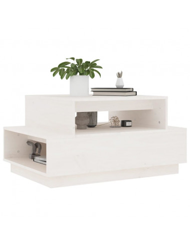 Tavolino da Salotto Bianco 80x55x40,5 cm Legno Massello di Pino