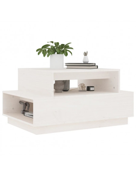 Tavolino da Salotto Bianco 80x55x40,5 cm Legno Massello di Pino