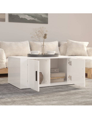 Tavolino da Salotto Bianco Lucido 80x50x36cm Legno Multistrato