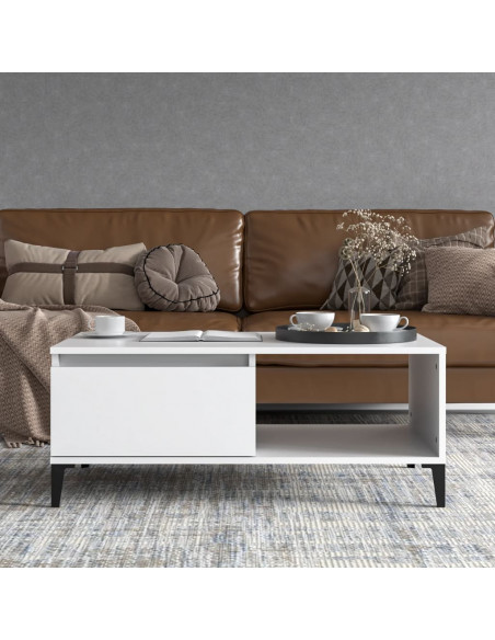 Tavolino da Salotto Bianco 90x50x36,5 cm in Legno Multistrato