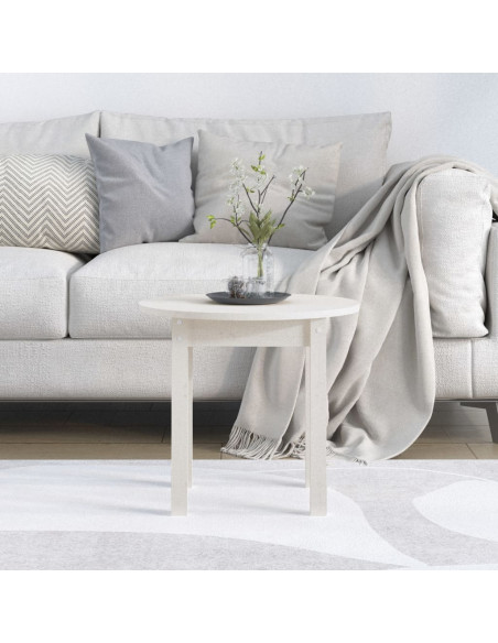 Tavolino da Salotto Bianco Ø 45x40 cm in Legno Massello di Pino