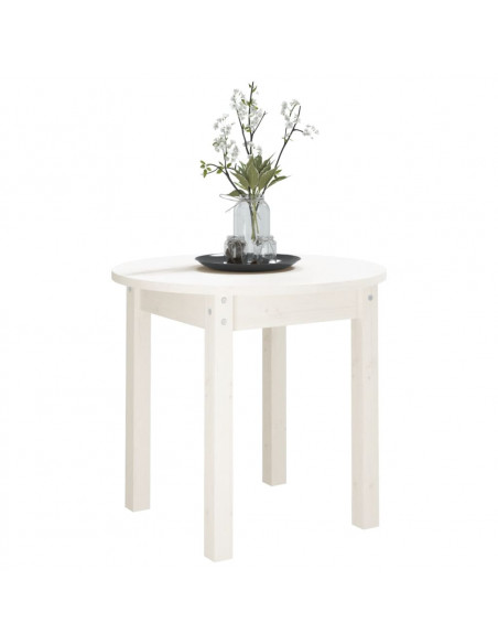 Tavolino da Salotto Bianco Ø 45x40 cm in Legno Massello di Pino