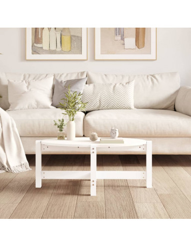 Tavolino da Salotto Bianco 87x48x35cm in Legno Massello di Pino